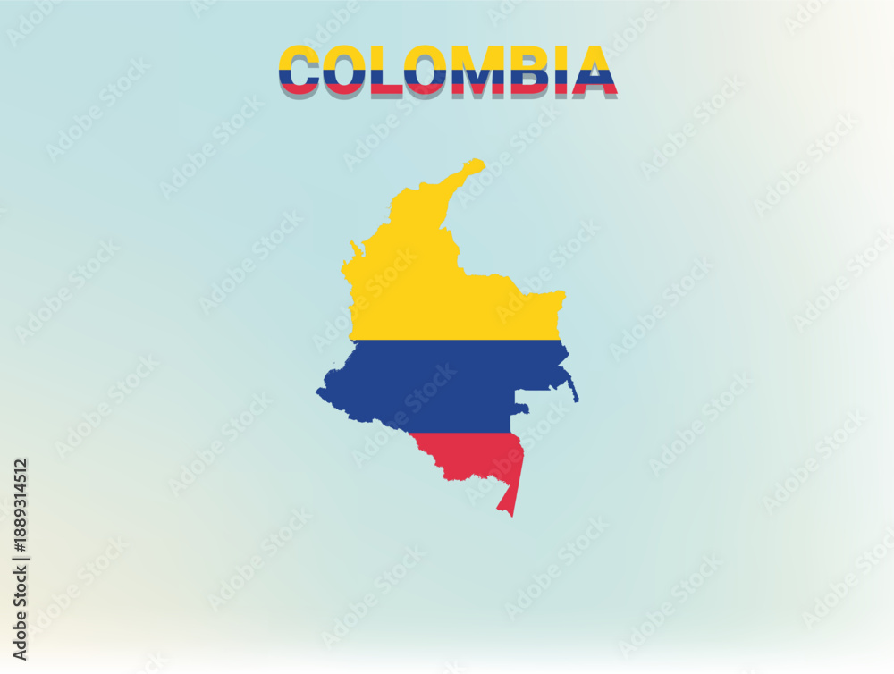 Obraz premium A modern flat illustration of the map of Colombia filled with the national flag of Colombia