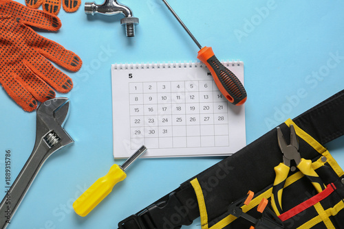Calendar with worker's tool...