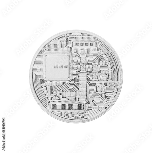 Silver bitcoin on white bac...