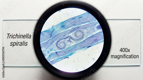 Microscopic view of Trichinella spiralis larvae in muscle tissue