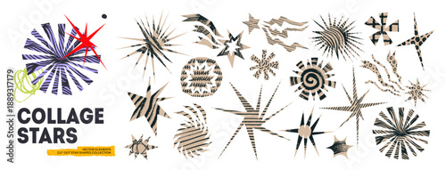 Whimsical irregular scrapbook star shapes with scribbles and crayon doodles. Asymmetrical starlike forms for colleges, zine design, journaling and retro posters. Irregular sparks and twinkles stickers