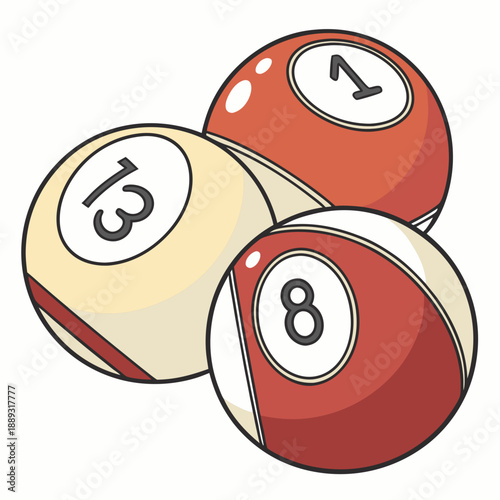 Pool or American billiards balls collection. Snooker color balls with numbers and zero ball. Isolated on white background. Billiards icon set. Vector illustration