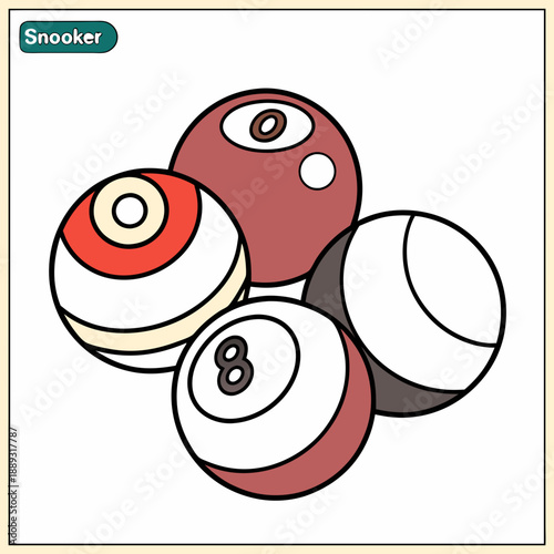 Pool or American billiards balls collection. Snooker color balls with numbers and zero ball. Isolated on white background. Billiards icon set. Vector illustration