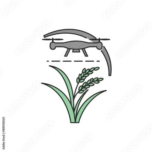 Precision Agriculture Drone Technology Line Icon over Cereal Grain