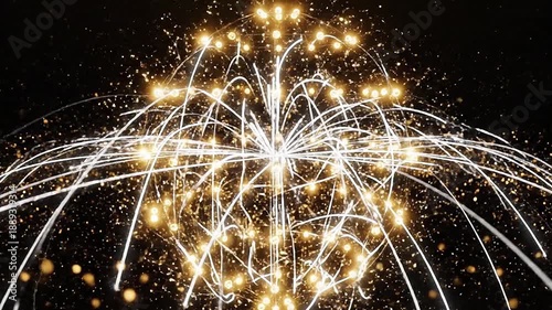 Abstract data network glowing white lines golden orbs