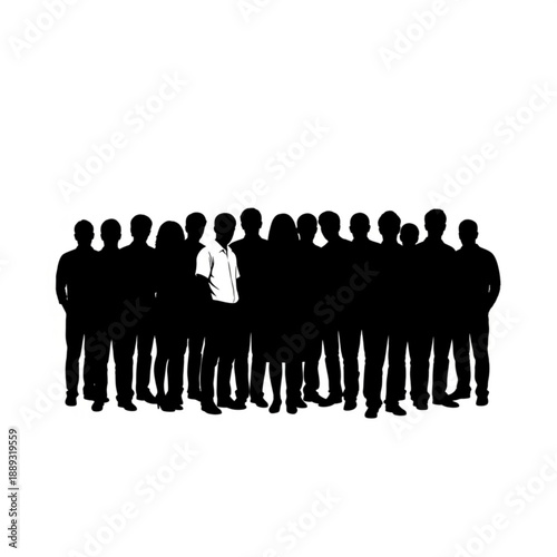 Silhouette of a diverse group of people standing together in unity and solidarity