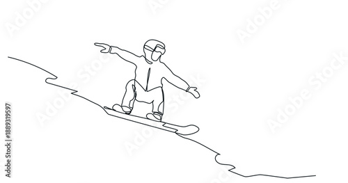 One Line Snowboarder Illustration – Minimal Continuous Line Drawing of Snowboarding