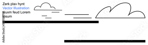 Minimalism, graphic design, branding, art, abstract concepts, backgrounds. Black and white clouds and horizontal lines in a modern layout. Minimalism and graphic design concept