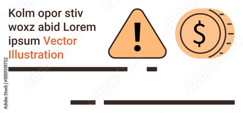 Financial risks, monetary safety, savings awareness, budgeting, danger alert, economic caution. Orange warning icon and dollar symbol. Financial risks and monetary safety concept