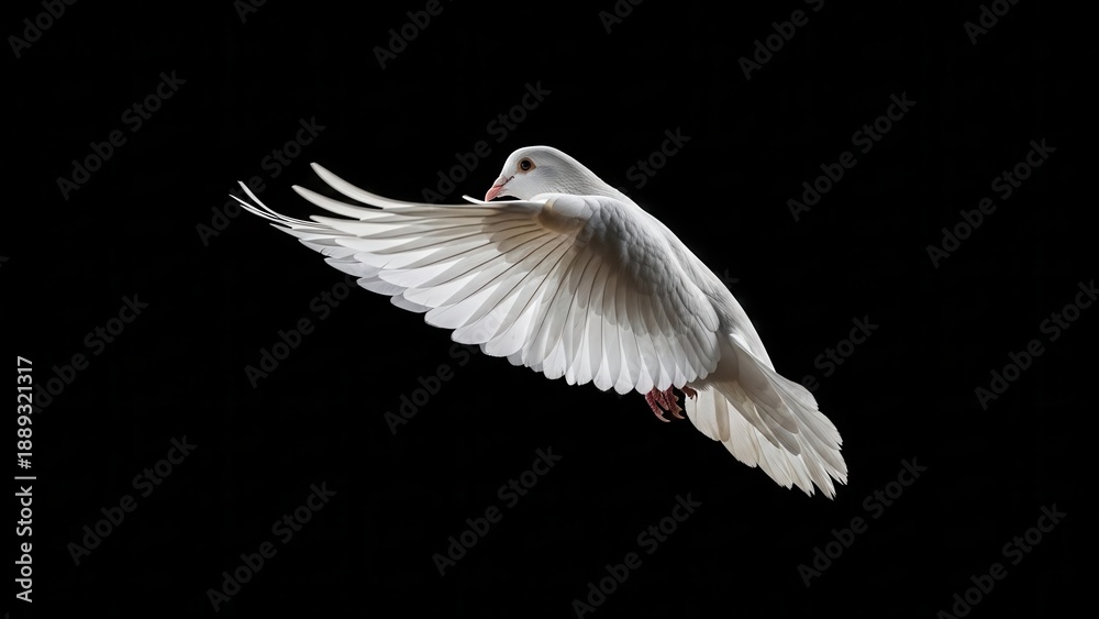 Obraz premium White Dove Flying Against Black Background