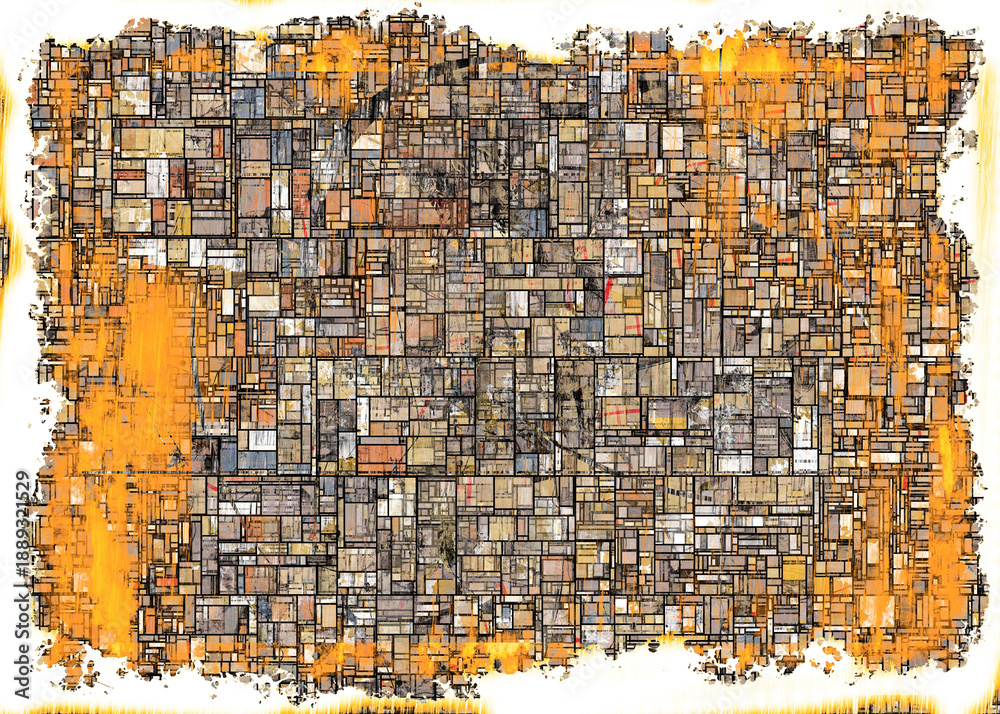 Fototapeta premium Mosaic Grid Orange Gray Rectangles Modern Art and Design