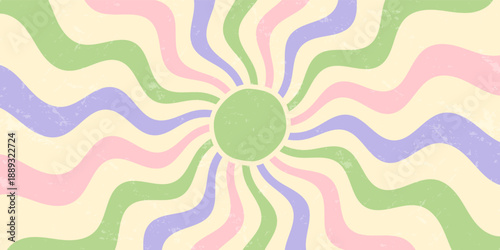 Groovy retro sun burst with wavy orange circle creates sunshine burst in flat y2k color. sun and grunge effect add energy to background, perfect for trendy wallpaper and vintage inspired projects,