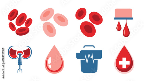 Medical elements collection: blood cells, hemoglobin, donation icons