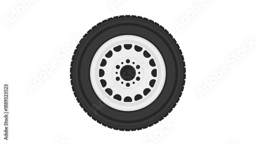 Realistic car tire with metal rim on white background