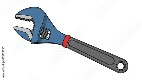 Detailed adjustable wrench on white background