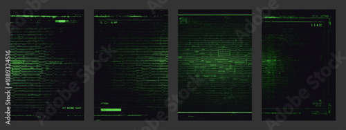 Green screen glitch background with corrupted digital data design. Abstract matrix code data flow visualization for cybersecurity concept.