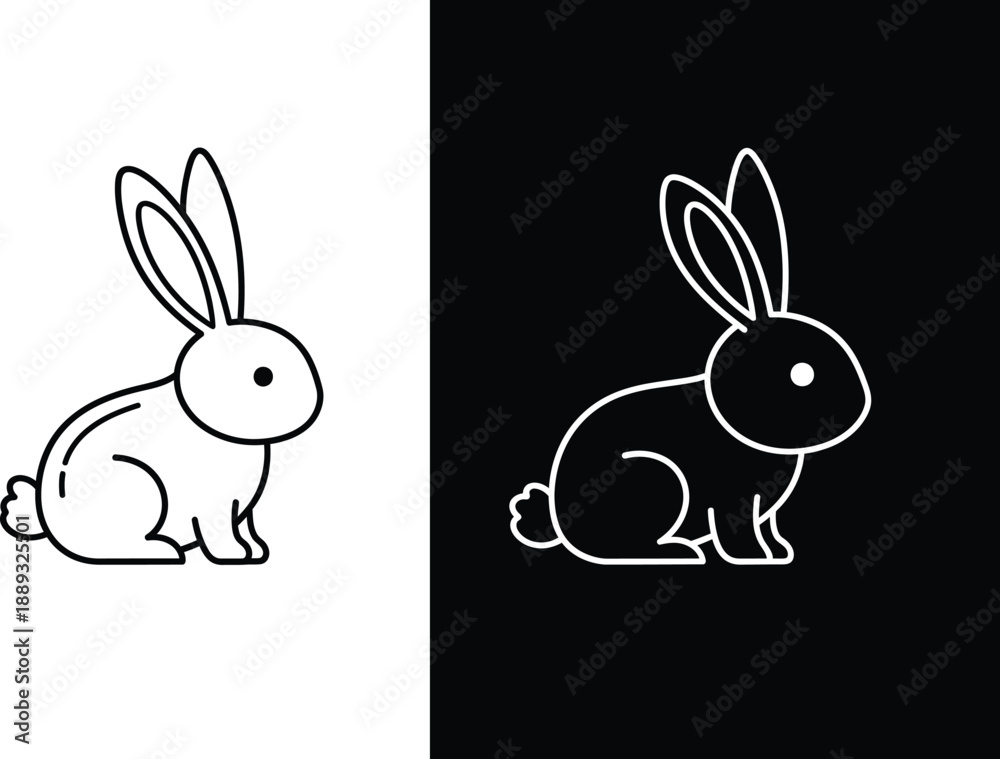 Obraz premium Minimalist outline rabbit icon in contrasting versions, perfect for clean graphic design and animal themes