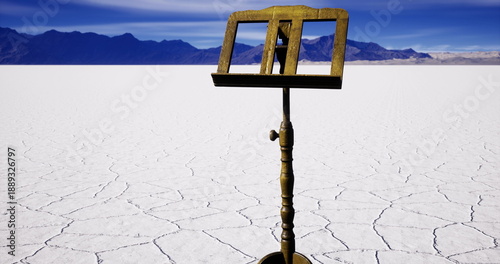 Obraz na plátne isolated music stand in endless salt expanse with cracked mosaic ground and dist