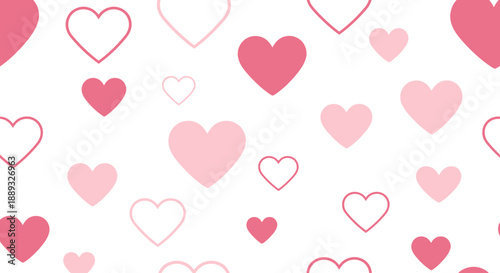 Collection of pink hearts in various shades on white background.