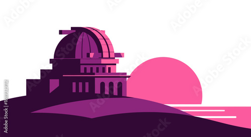 Astronomical observatory silhouette with sunset vector illustration