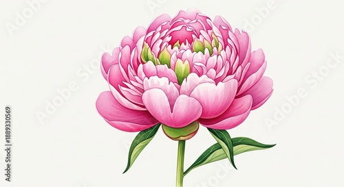 Delicate watercolor pink peony flower art with slender green stems and soft petals, gentle texture floral design, peony, flower, watercolor