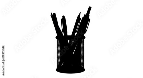 Black silhouette of a pen holder with writing utensils