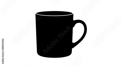 A simple black coffee mug with a handle on the right side