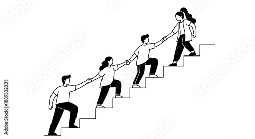 Teamwork and Support: People Helping Each Other Climb Stairs.