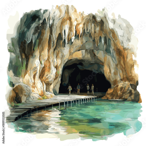 Skocjan Caves. Skocjan Caves watercolor vector illustration