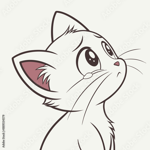 Crying Cat: A simple, yet emotionally charged illustration of a white kitten expressing sadness through tears, capturing a moment of vulnerability and heartache.