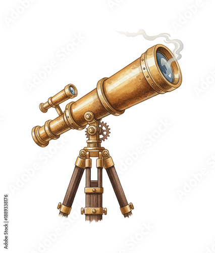 Vintage Brass Telescope with Finder Scope on a Tripod for Celestial Observation and Stargazing