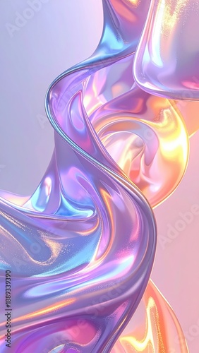 Iridescent Fluid Swirls Abstract Background with Holographic Colors.