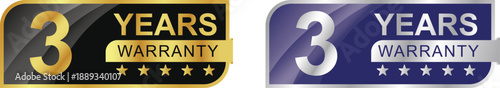 3-year warranty label, badge, icon, logo. Rhombus shape with gold and silver colors. Vector illustration.