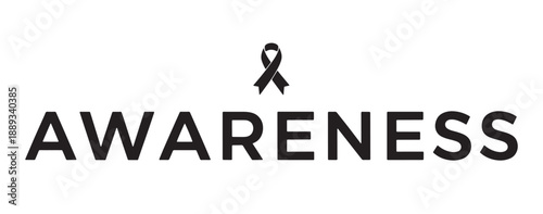 Bold black typography of the word AWARENESS with a centered awareness ribbon symbol replacing the letter in clean vector design, emphasizing health advocacy and social cause
