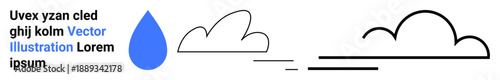 Weather forecast, environmental awareness, climate change, moisture cycle, atmospheric science, outdoor activities. Blue droplet, simple clouds and line segments. Weather forecast and environmental