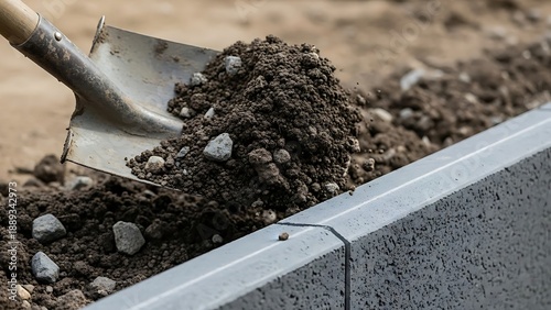 Wallpaper Mural Shovel Scooping Soil for Installation of Concrete Curbing Blocks Torontodigital.ca