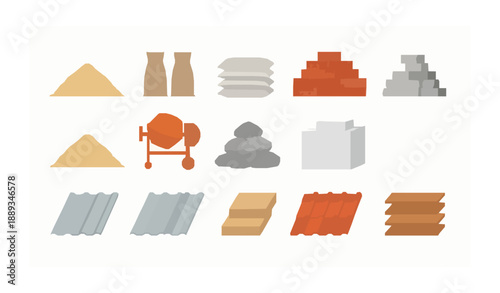 Construction materials flat icon vector collection for building projects