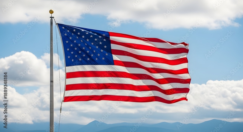 Fototapeta premium Celebrating national freedom day under the american flag on a sunny day