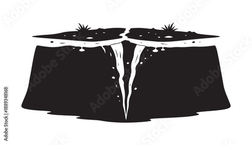 Deep Earth Crack with Overhanging Soil, illustrating a fissure, geological event, or the instability of the ground with signs of erosion.