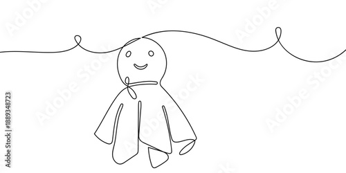 The continuous artistic lines of a Teru Teru Bozu Vector illustration drawn with a single line Editable stroke.