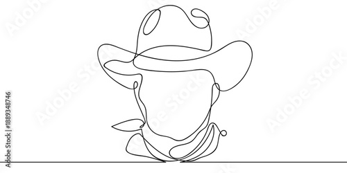 A continuous artistic line a cowboy's face wearing a hat and scarf. Vector illustration drawn with a single line Editable stroke.