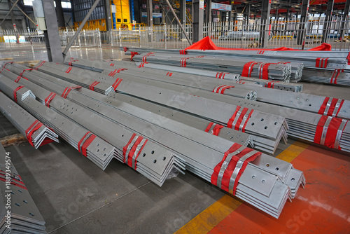 Bild auf Leinwand Neatly stacked galvanized angle steel