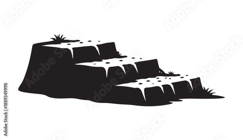 Black silhouette of tiered steps or ledges with grass on top, representing progress, stages, or landscape