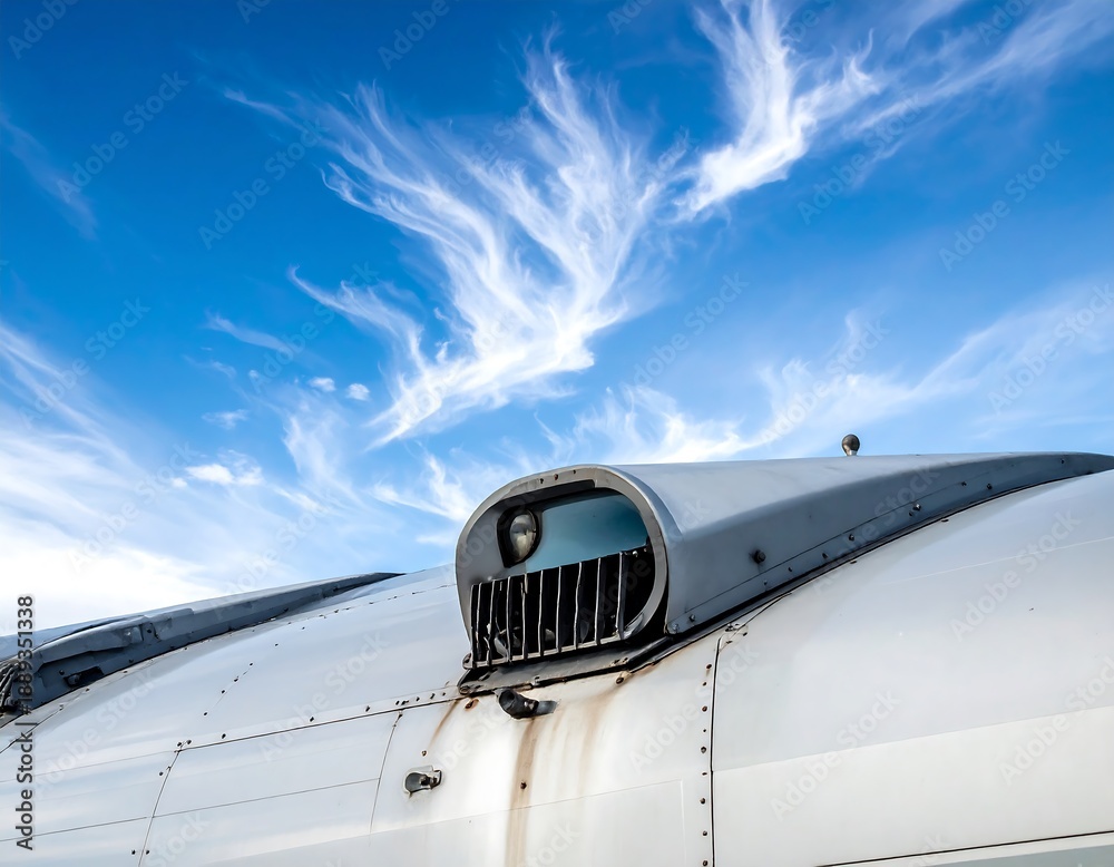 Fototapeta premium Airplane Engine Closeup with Blue Sky.