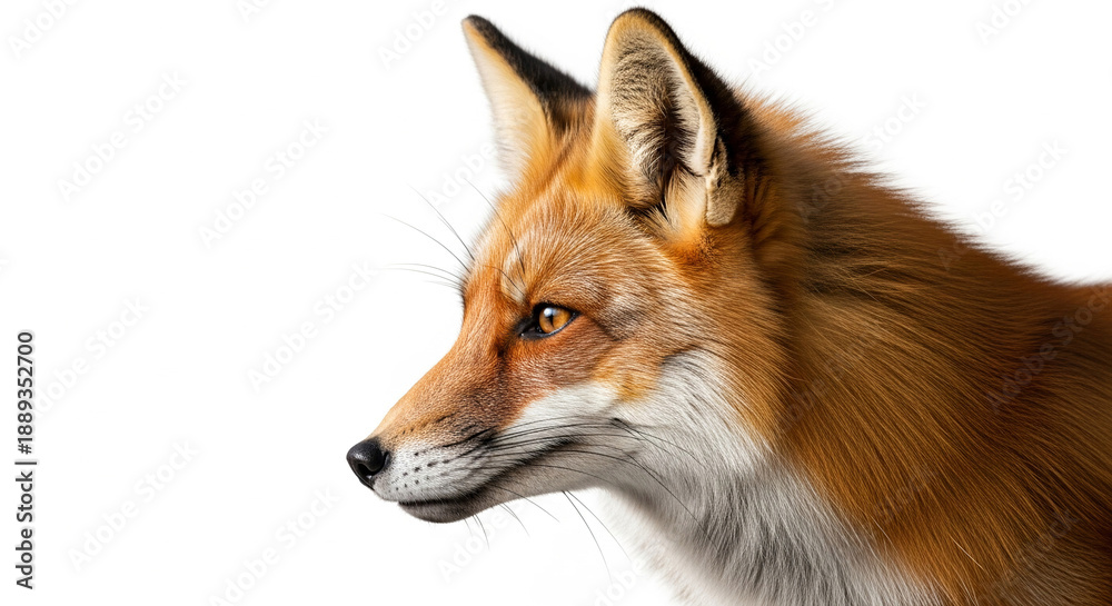 Obraz premium A sharp and clean red fox portrait isolated on white background, ideal for wildlife and nature designs.
