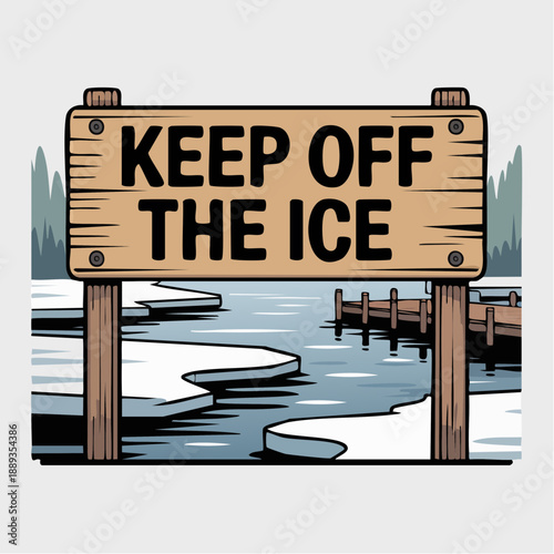 keep off the ice vector with dock and broken ice for SVG sticker branding and outdoor safety campaigns
