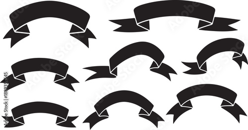Black ribbons and banners on white background illustration set