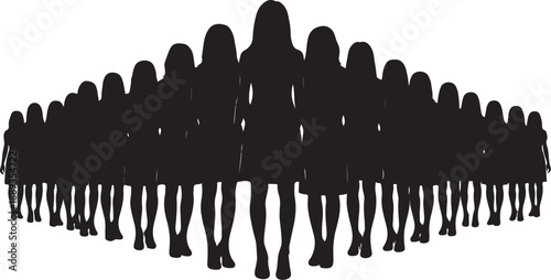 Silhouette of multiple women in a line formation standing
