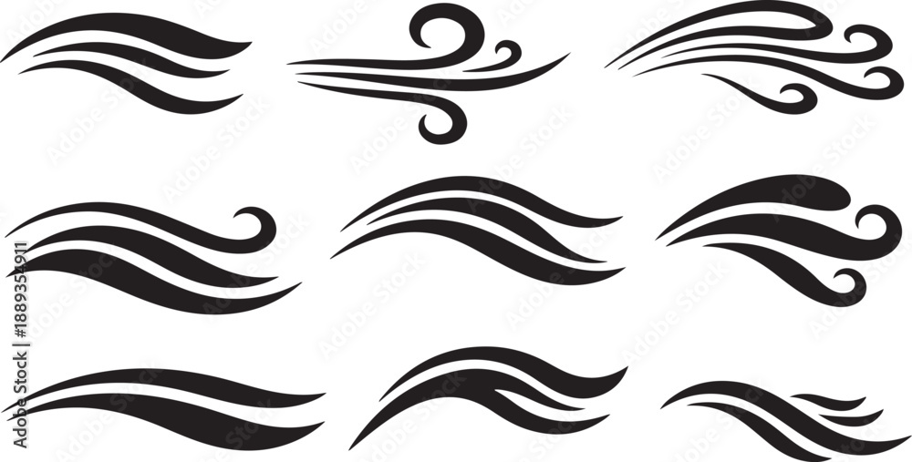 Fototapeta premium Collection of black swirly abstract design elements and symbols