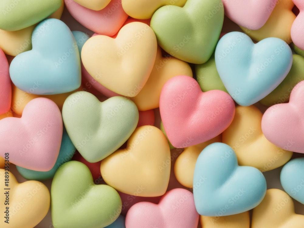 Fototapeta premium Colorful heart shaped candies in pastel colors